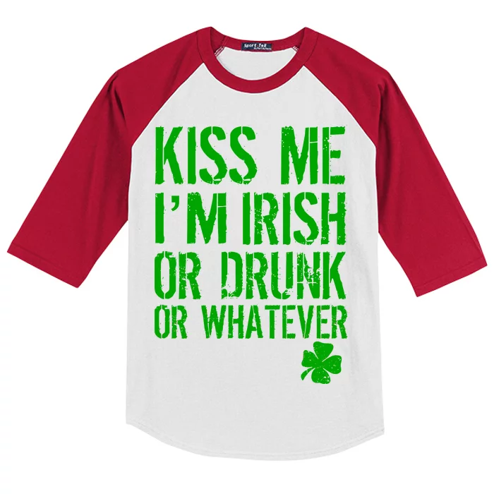 Kiss Me I'm Irish Or Drunk Whatever St Patricks Day Kids Colorblock Raglan Jersey