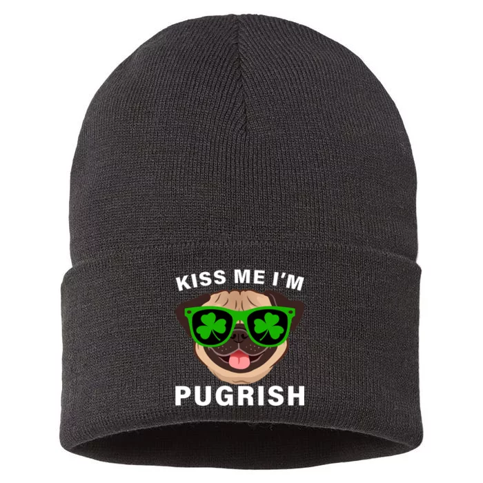 Kiss Me I'm Pugrish Funny Irish Sustainable Knit Beanie