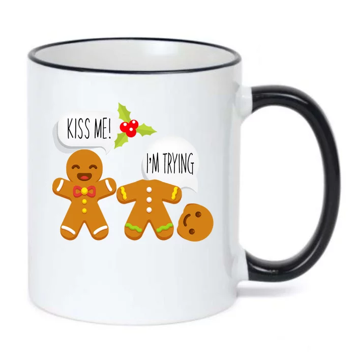 Kiss Me I'm Trying Funny Gingerbread Black Color Changing Mug