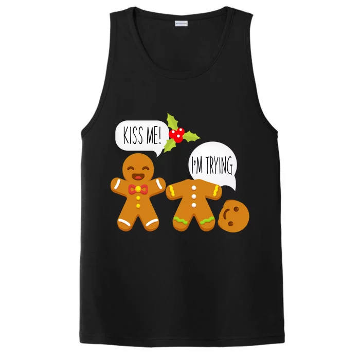 Kiss Me I'm Trying Funny Gingerbread Performance Tank