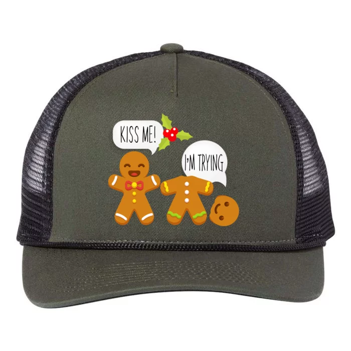 Kiss Me I'm Trying Funny Gingerbread Retro Rope Trucker Hat Cap