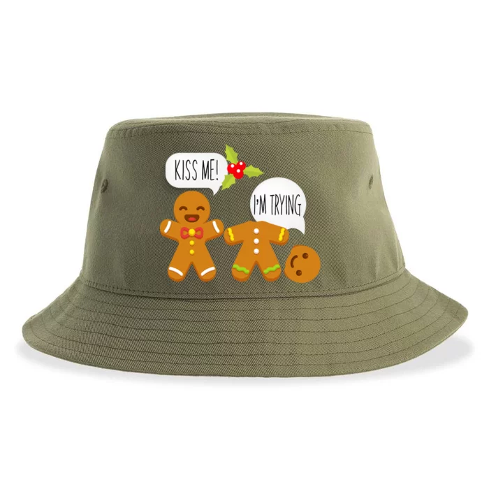 Kiss Me I'm Trying Funny Gingerbread Sustainable Bucket Hat