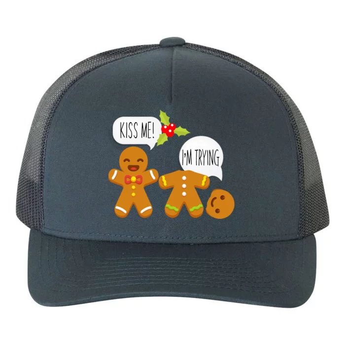 Kiss Me I'm Trying Funny Gingerbread Yupoong Adult 5-Panel Trucker Hat