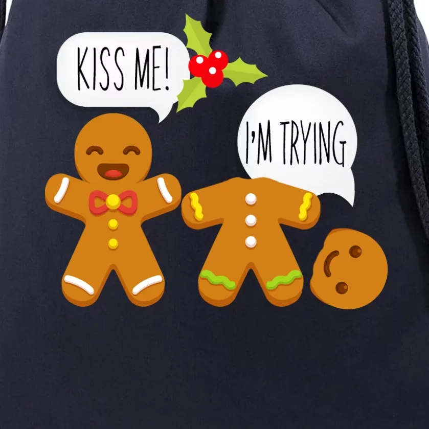 Kiss Me I'm Trying Funny Gingerbread Drawstring Bag