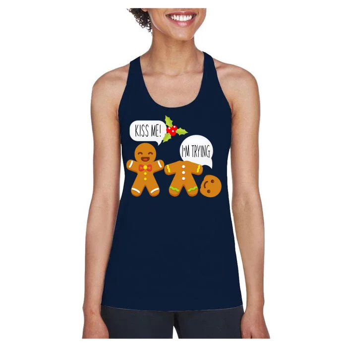 Kiss Me I'm Trying Funny Gingerbread Women's Racerback Tank