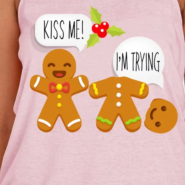 Kiss Me I'm Trying Funny Gingerbread Women's Knotted Racerback Tank