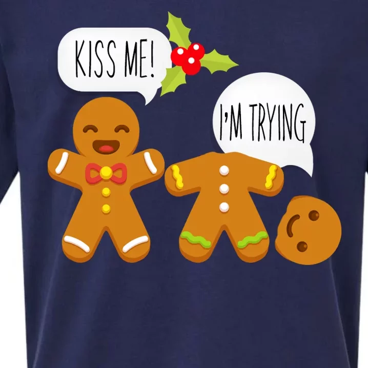 Kiss Me I'm Trying Funny Gingerbread Sueded Cloud Jersey T-Shirt