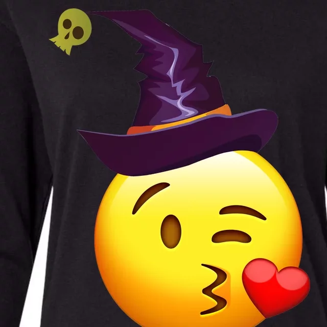 Kiss Witch Emoji Womens Cotton Relaxed Long Sleeve T-Shirt