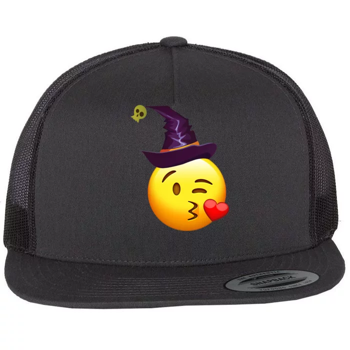 Kiss Witch Emoji Flat Bill Trucker Hat