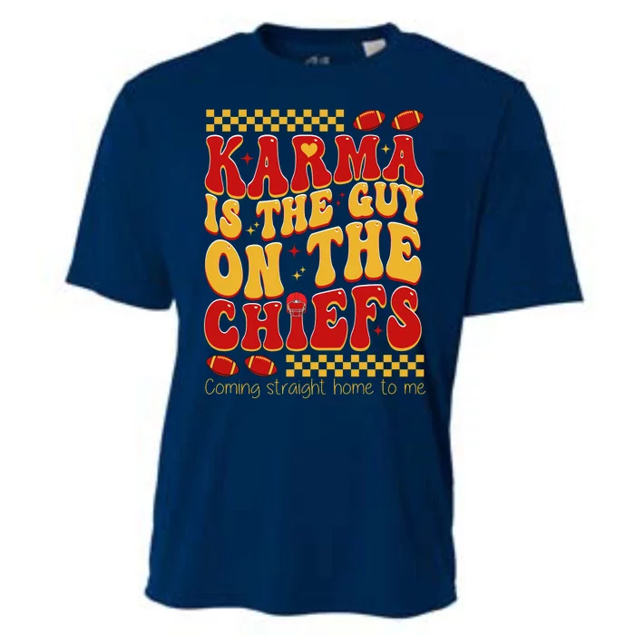 Karma Is The Guy Coming Straight Home To Me Retro Groovy Football Cooling Performance Crew T-Shirt