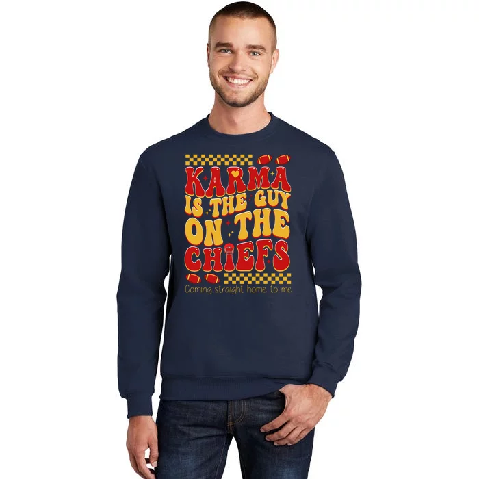 Karma Is The Guy Coming Straight Home To Me Retro Groovy Football Sweatshirt