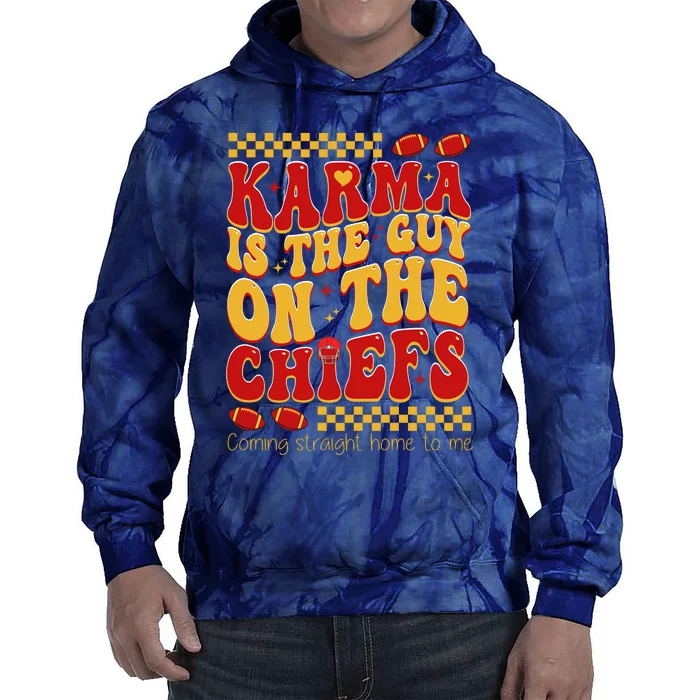 Karma Is The Guy Coming Straight Home To Me Retro Groovy Football Tie Dye Hoodie