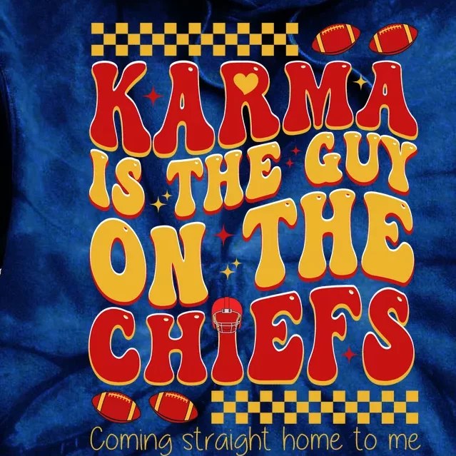 Karma Is The Guy Coming Straight Home To Me Retro Groovy Football Tie Dye Hoodie