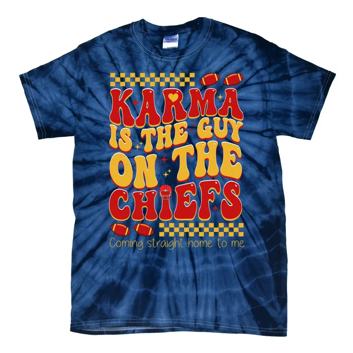 Karma Is The Guy Coming Straight Home To Me Retro Groovy Football Tie-Dye T-Shirt