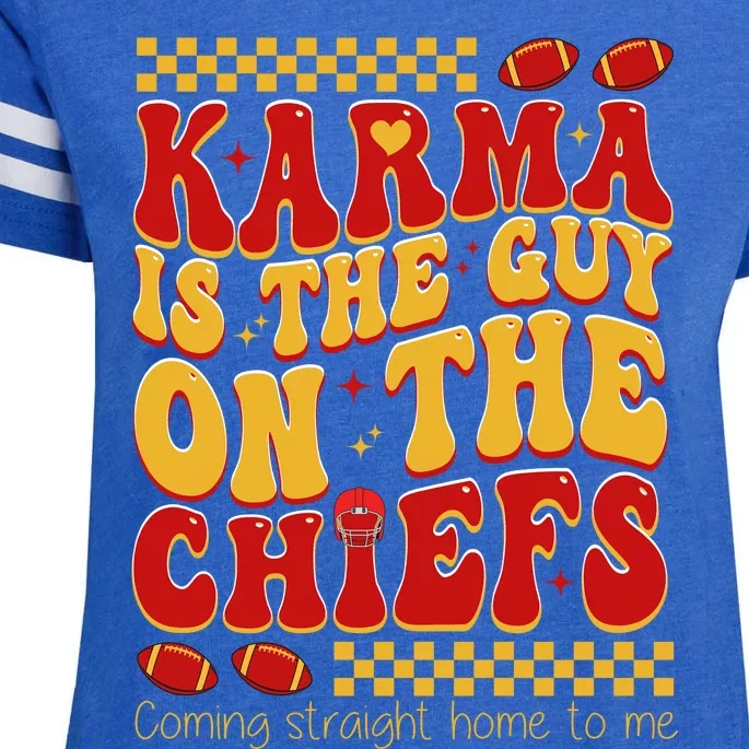 Karma Is The Guy Coming Straight Home To Me Retro Groovy Football Enza Ladies Jersey Football T-Shirt