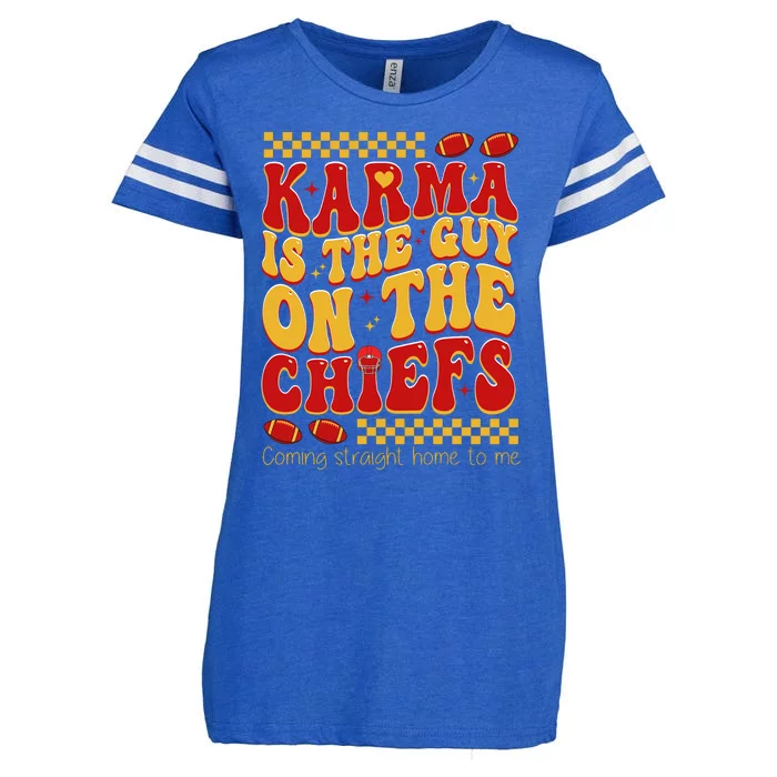 Karma Is The Guy Coming Straight Home To Me Retro Groovy Football Enza Ladies Jersey Football T-Shirt