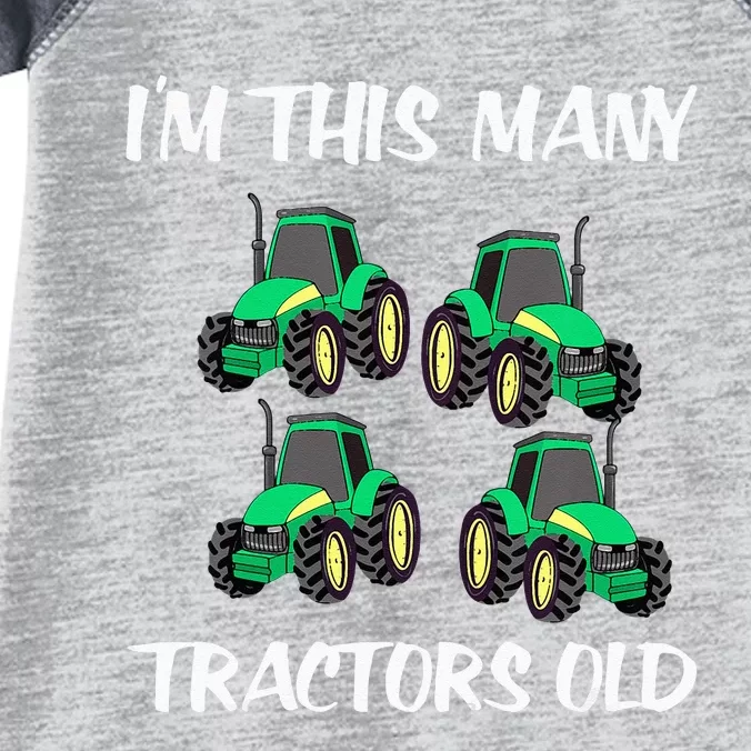 Kids Im This Many Tractors Old Boy 4th Birthday 4 Years Old Infant Baby Jersey Bodysuit