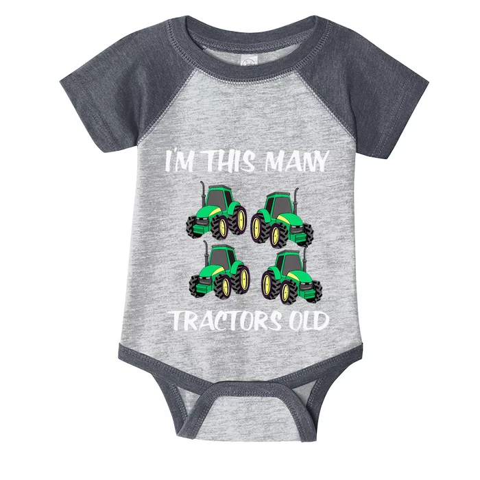 Kids Im This Many Tractors Old Boy 4th Birthday 4 Years Old Infant Baby Jersey Bodysuit