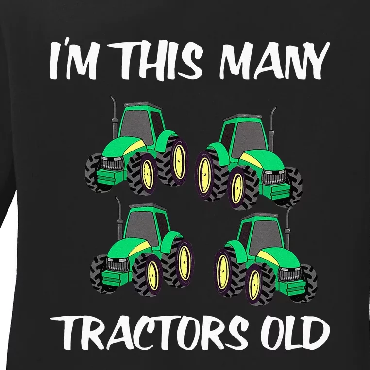 Kids Im This Many Tractors Old Boy 4th Birthday 4 Years Old Ladies Long Sleeve Shirt