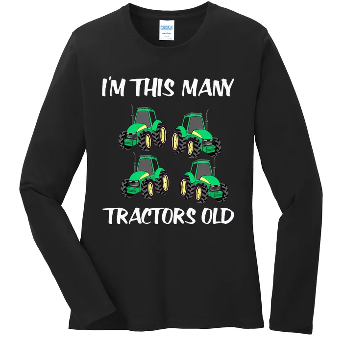 Kids Im This Many Tractors Old Boy 4th Birthday 4 Years Old Ladies Long Sleeve Shirt