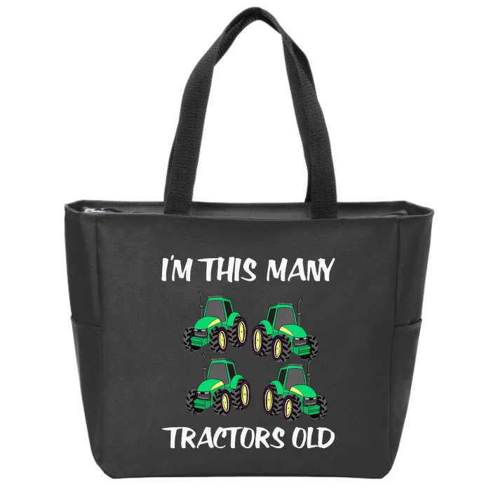 Kids Im This Many Tractors Old Boy 4th Birthday 4 Years Old Zip Tote Bag