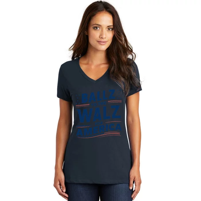 Kamala In The Context Ballz Walz Mn Kamala Harris 2024 Women's V-Neck T-Shirt