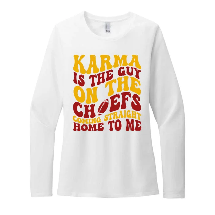 Karma Is The Guy Coming Straight Home To Me Football Womens CVC Long Sleeve Shirt