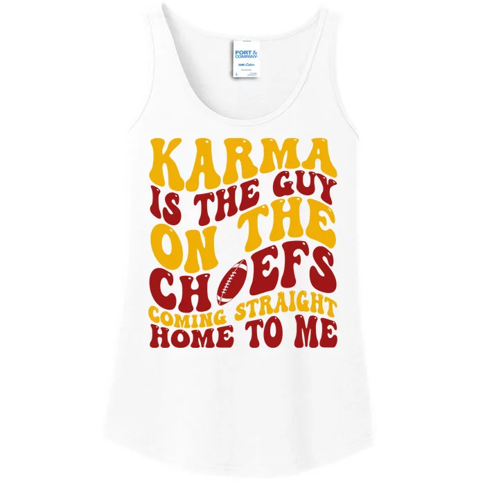 Karma Is The Guy Coming Straight Home To Me Football Ladies Essential Tank