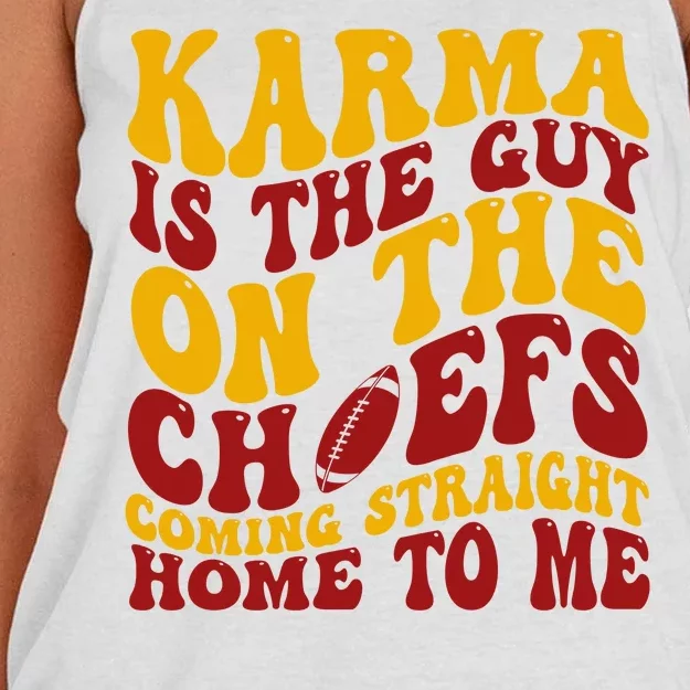 Karma Is The Guy Coming Straight Home To Me Football Women's Knotted Racerback Tank