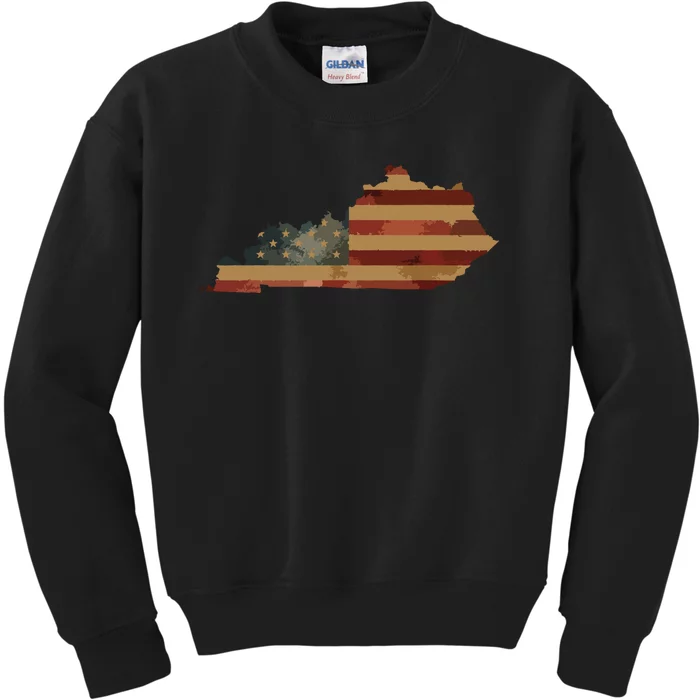 Kentucky I Vintage Us Flag Patriotic Map Kids Sweatshirt