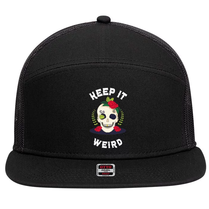 Keep It Weird – Halloween Creepy Skull Spooky Calavera 7 Panel Mesh Trucker Snapback Hat