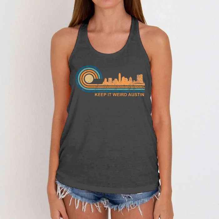 Keep It Weird Austin Texas Skyline Retro Austin Women's Knotted Racerback Tank