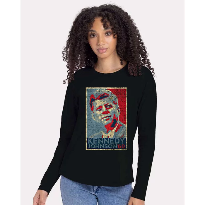 Kennedy Johnson 1960 Retro Campaign 4th Of July President Meaningful Gift Womens Cotton Relaxed Long Sleeve T-Shirt