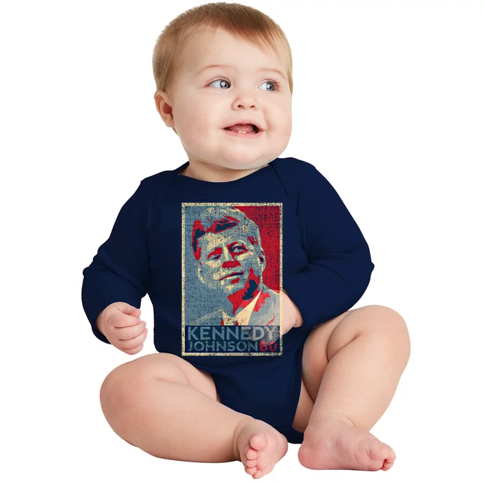 Kennedy Johnson 1960 Retro Campaign 4th Of July President Meaningful Gift Baby Long Sleeve Bodysuit