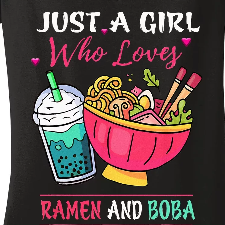 Kawaii Just A Girl Who Loves Ramen And Boba Tea Bubble Milk Women's V-Neck T-Shirt