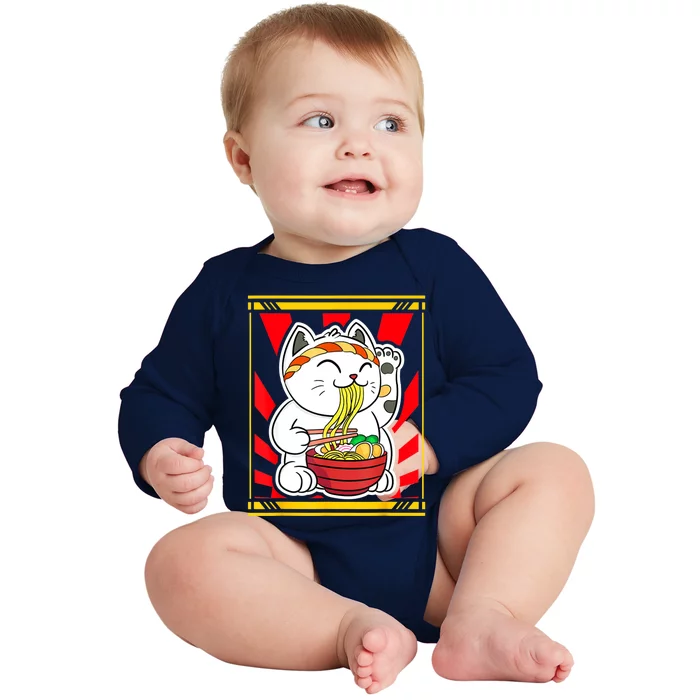 Kawaii Japanese Cat Eating Ramen Noodles Japanese Food Anime Baby Long Sleeve Bodysuit