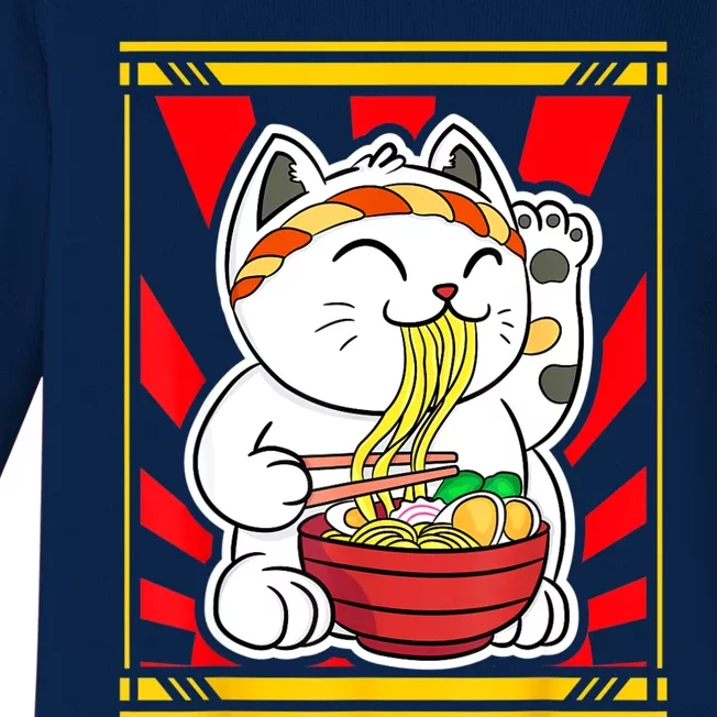 Kawaii Japanese Cat Eating Ramen Noodles Japanese Food Anime Baby Long Sleeve Bodysuit