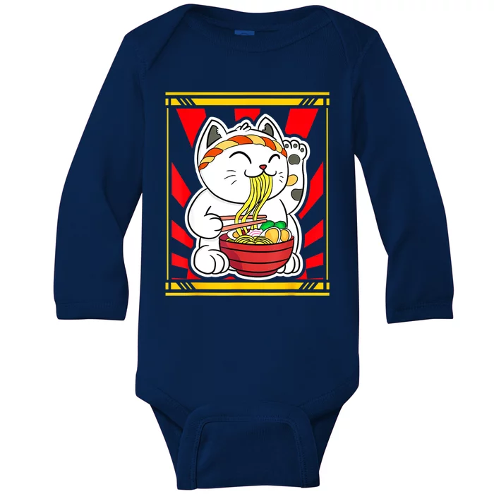 Kawaii Japanese Cat Eating Ramen Noodles Japanese Food Anime Baby Long Sleeve Bodysuit