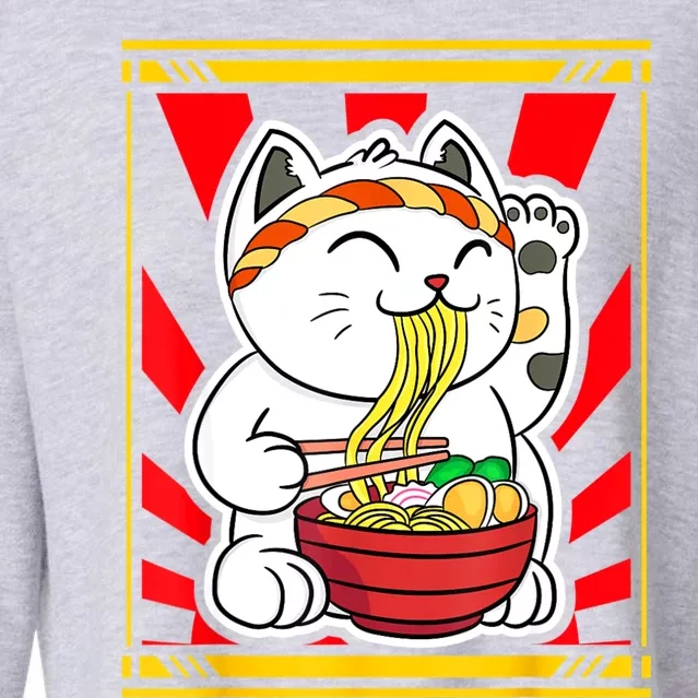 Kawaii Japanese Cat Eating Ramen Noodles Japanese Food Anime Cropped Pullover Crew