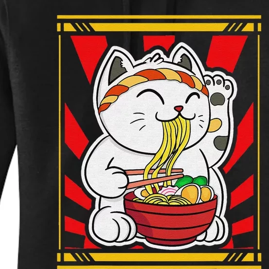 Kawaii Japanese Cat Eating Ra Noodles Japanese Food Anime Women's Pullover Hoodie