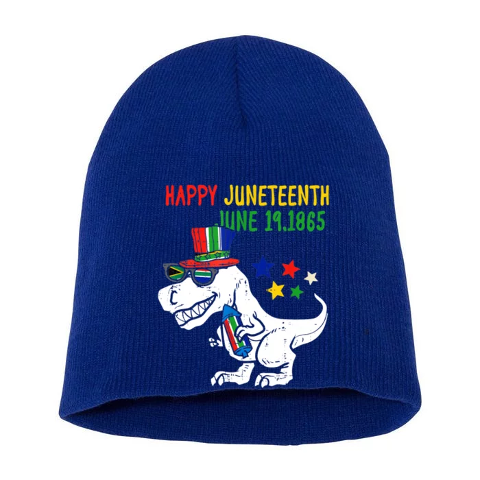 Kids Juneteenth Day Freedom Trex Dino Cute Gift Short Acrylic Beanie