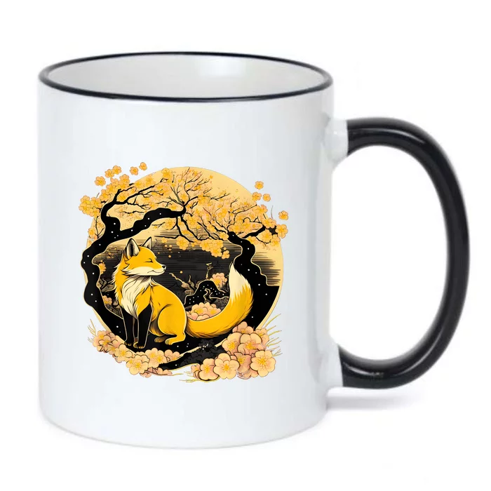 Kawaii Japanese Fox Cherry Blossom Flower Sakura Trees Gift Black Color Changing Mug