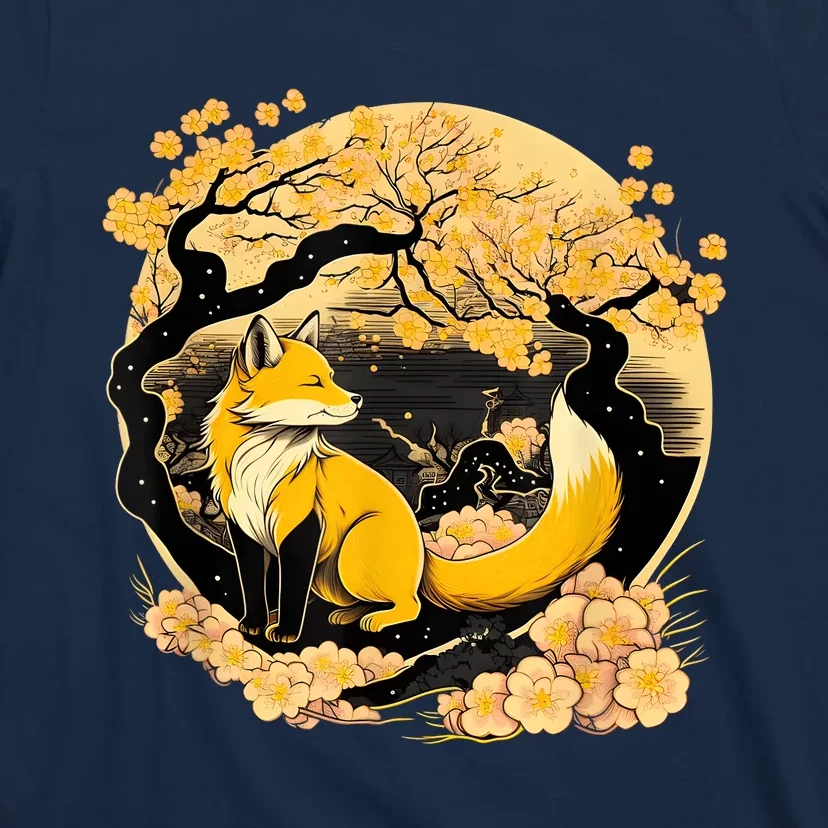 Kawaii Japanese Fox Cherry Blossom Flower Sakura Trees Gift T-Shirt