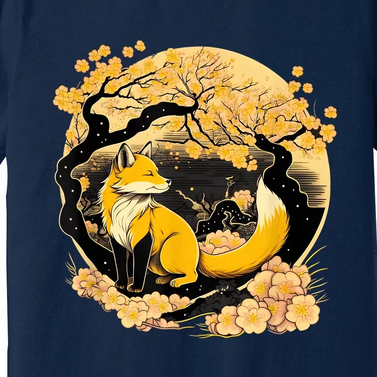 Kawaii Japanese Fox Cherry Blossom Flower Sakura Trees Gift Premium T-Shirt