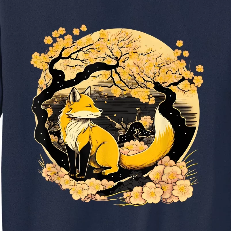 Kawaii Japanese Fox Cherry Blossom Flower Sakura Trees Gift Tall Sweatshirt