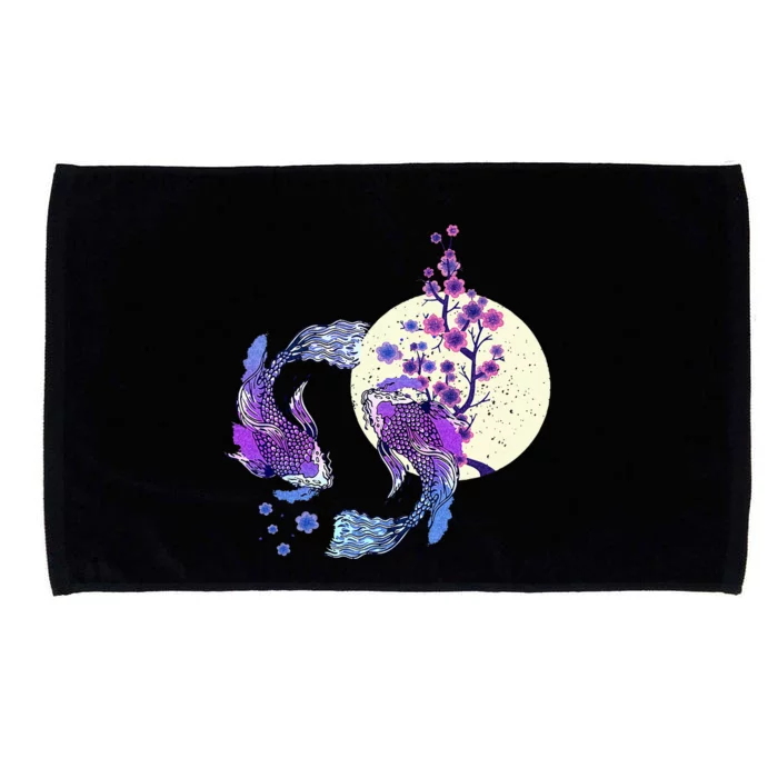 Koi Japanese Koi Carp Full Moon Yin Yang Cherry Blossom Microfiber Hand Towel