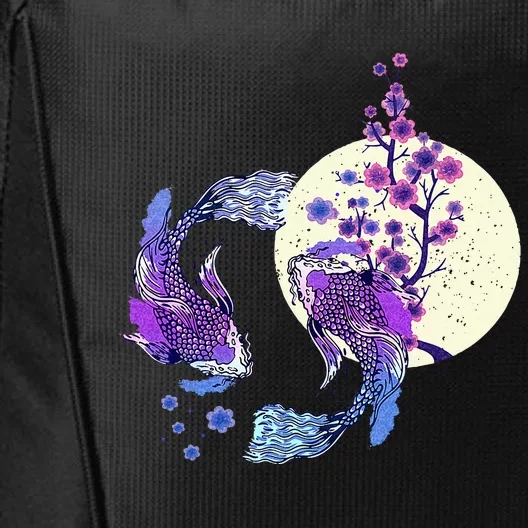 Koi Japanese Koi Carp Full Moon Yin Yang Cherry Blossom City Backpack