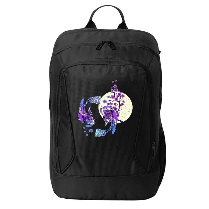 Koi Japanese Koi Carp Full Moon Yin Yang Cherry Blossom City Backpack