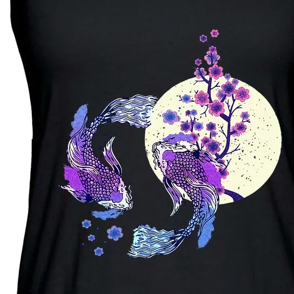 Koi Japanese Koi Carp Full Moon Yin Yang Cherry Blossom Ladies Essential Flowy Tank