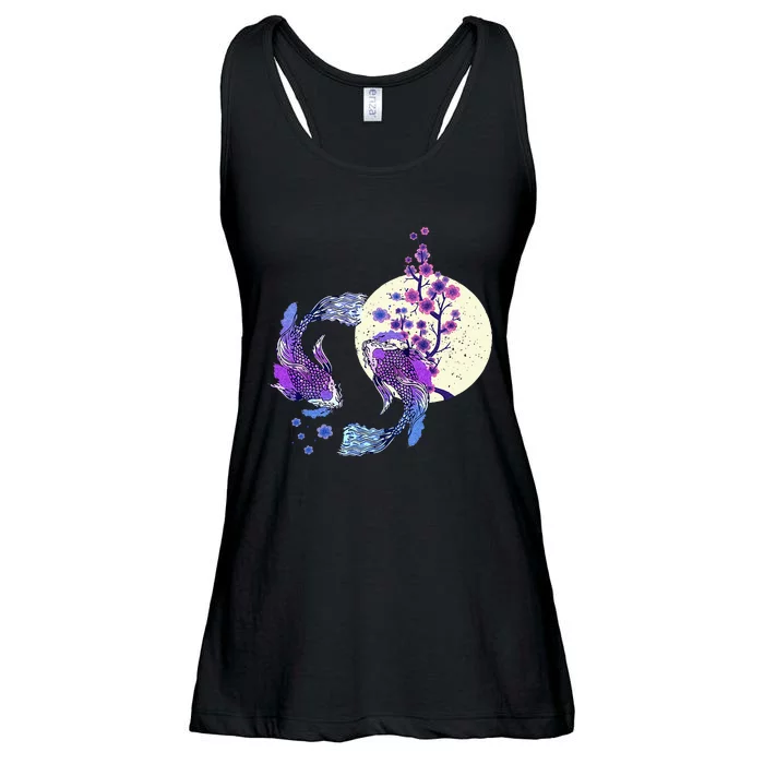 Koi Japanese Koi Carp Full Moon Yin Yang Cherry Blossom Ladies Essential Flowy Tank